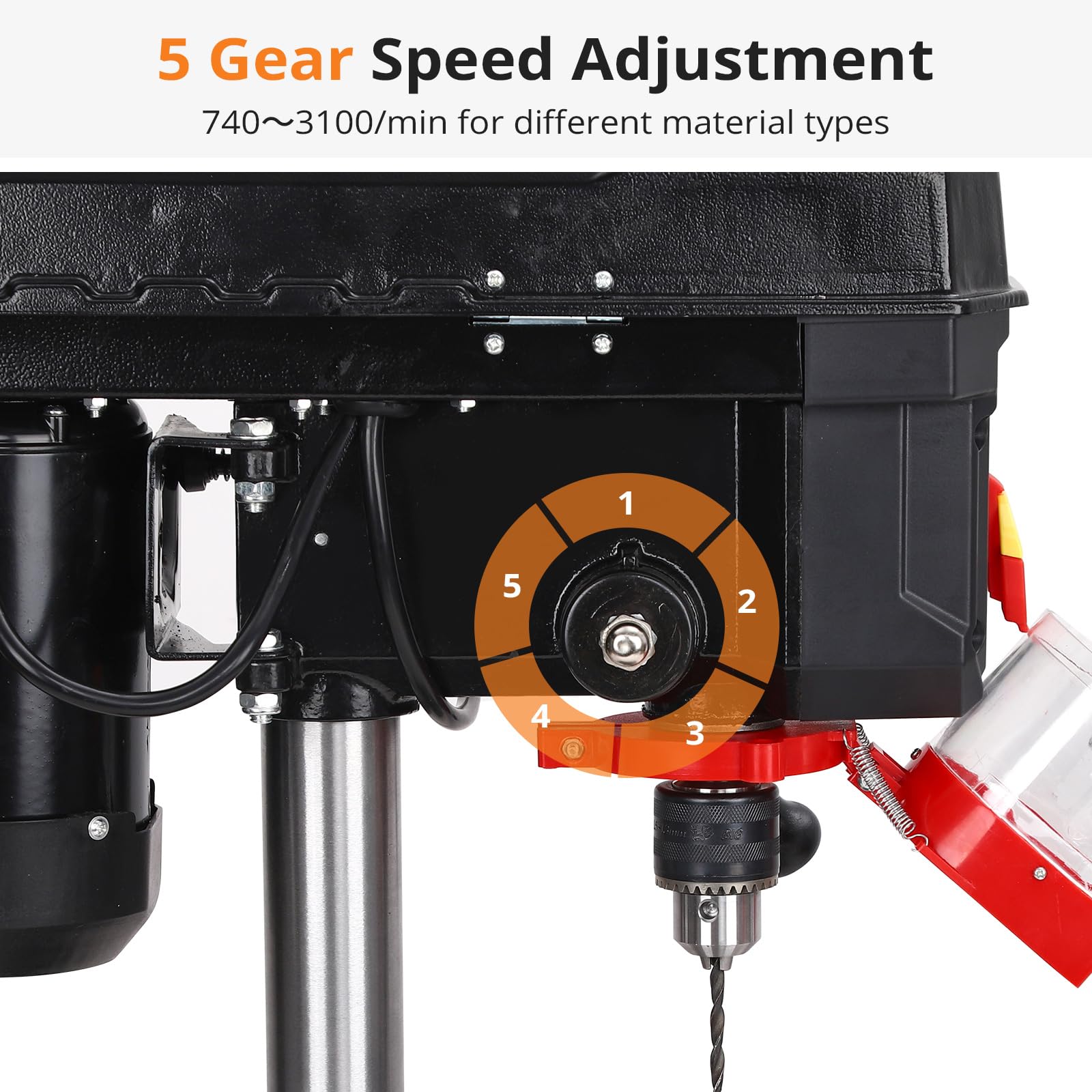 8 Inch Benchtop Drill Press - 2.5Amp 5-Speed Adjustable Drill Machine with 0-45° Tilting Table | Perfect for Woodworking, Metal Drilling & DIY Projects