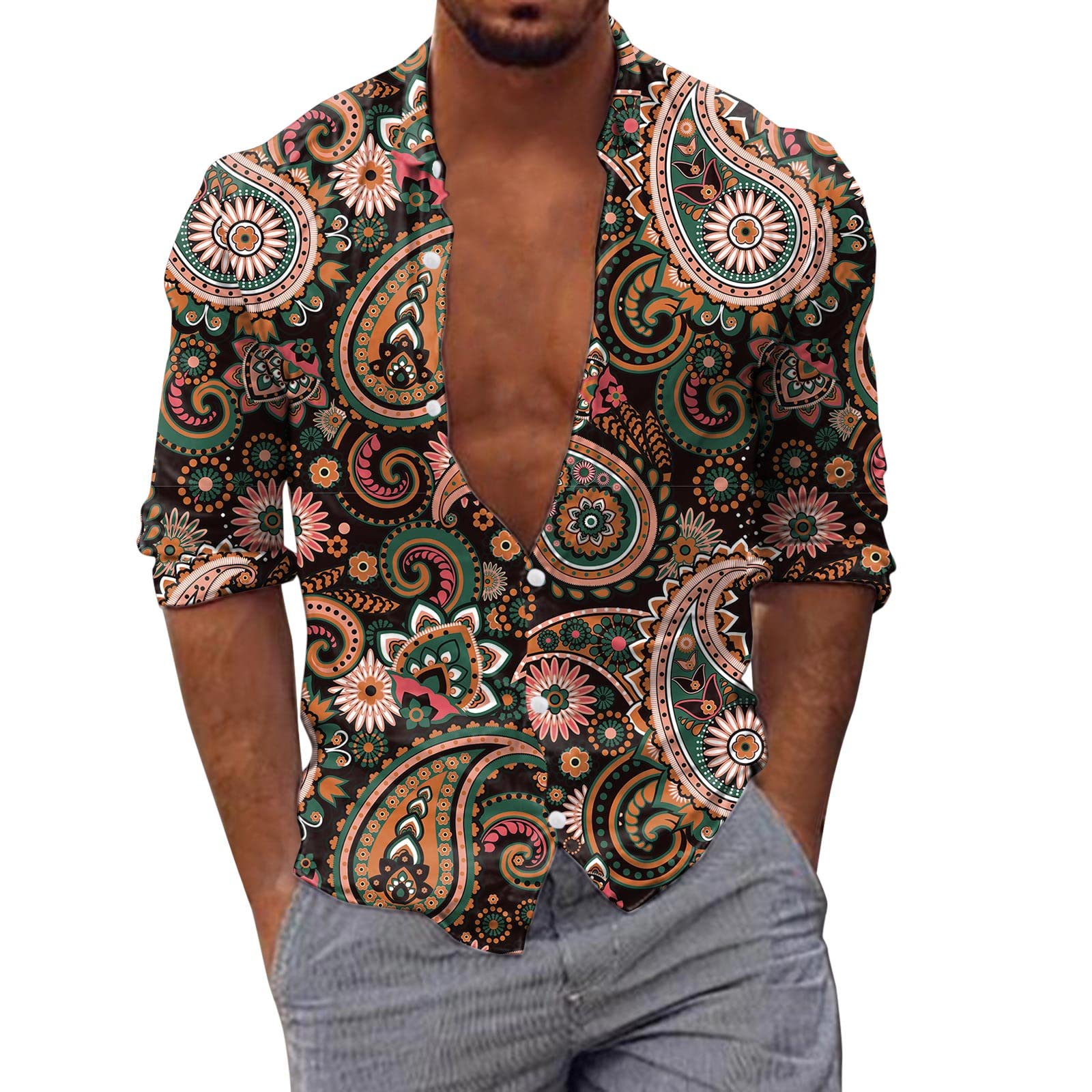 Men's Long Sleeve Printed Casual Shirt - Comfortable Autumn Winter Fashion Top Blouse for Work, Dating & Outdoor Activities