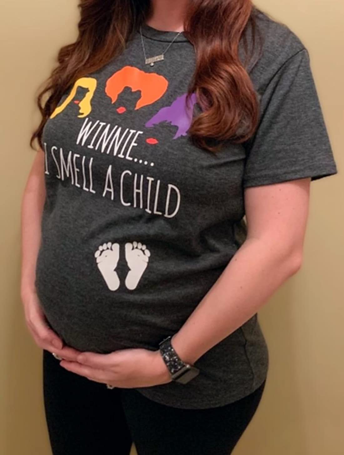 EXMIUN Winnie the Pooh 'I Smell a Child' Halloween Pregnancy Shirt for Women - Fall Maternity T-Shirt - Sanderson Sisters Inspired Top - Perfect for Halloween Parties & Pregnancy Announcements
