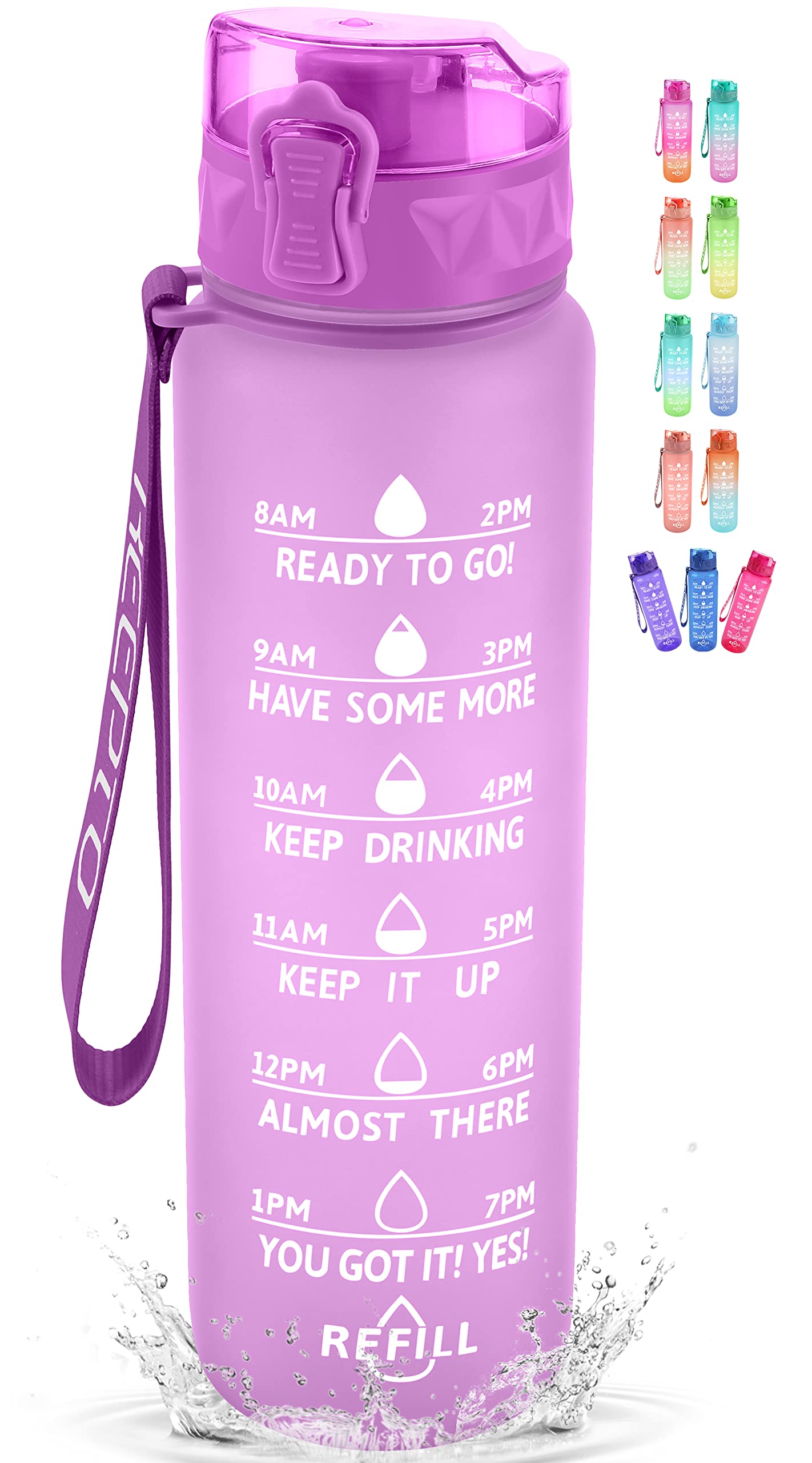 KEEPTO 32 oz BPA Free Water Bottle with Straw & Filter - Leak Proof Sports Water Jug with Time Marker - Ideal for Gym, School, Hiking & Outdoor Activities
