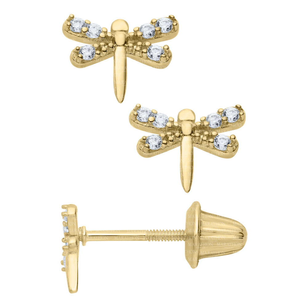 14K Gold Dragonfly Stud Earrings for Kids - Hypoallergenic Children's Jewelry Gift for Girls - Perfect for Birthdays, Parties & Special Occasions