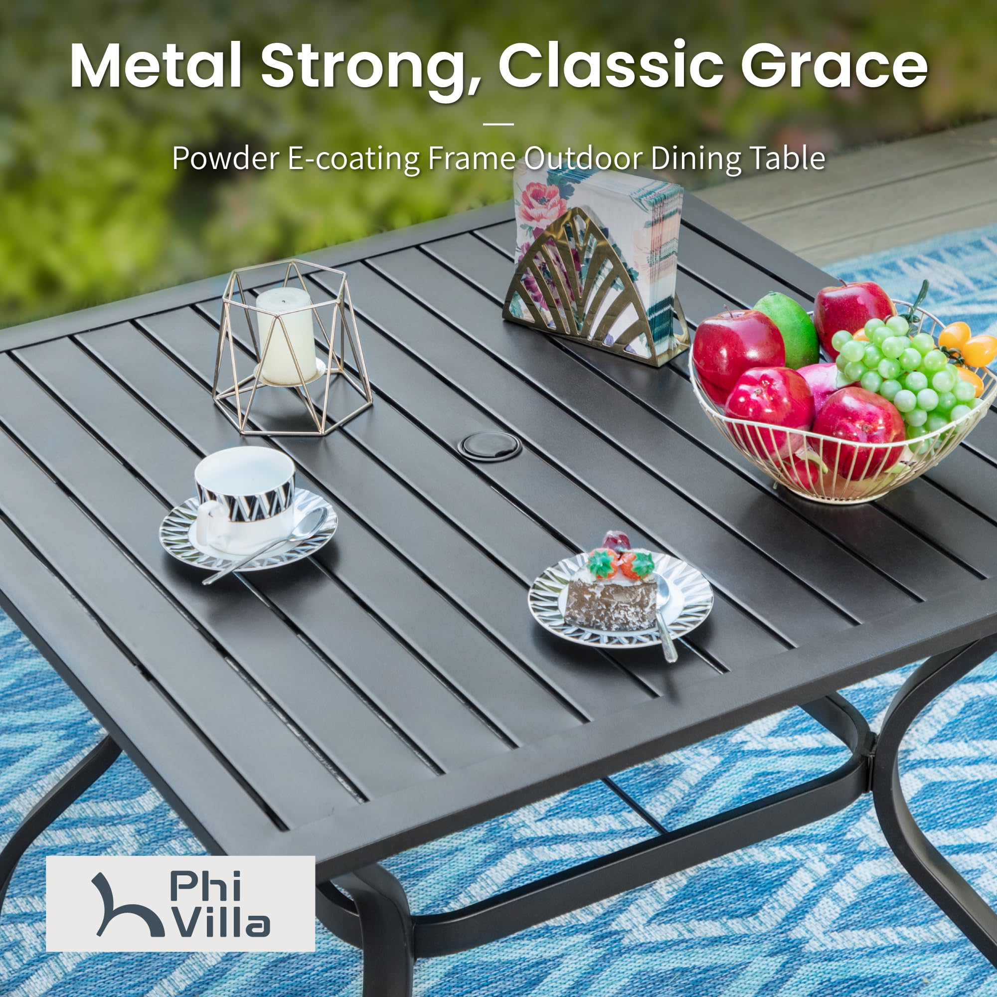 PHI VILLA 5-Piece Black Metal Outdoor Dining Set - 37