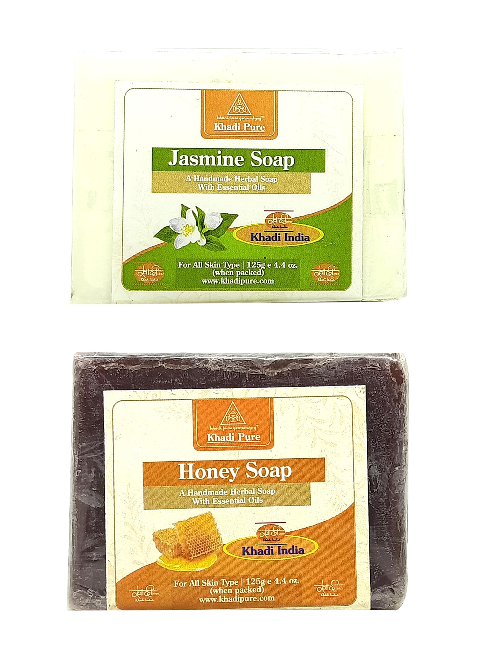 Khadi Pure Herbal Jasmine & Honey Soap (125g) Pack of 2 (250g) | Natural Ayurvedic Skincare for Glowing Face & Body | Perfect for Dry Skin, Sensitive Skin & Daily Cleansing
