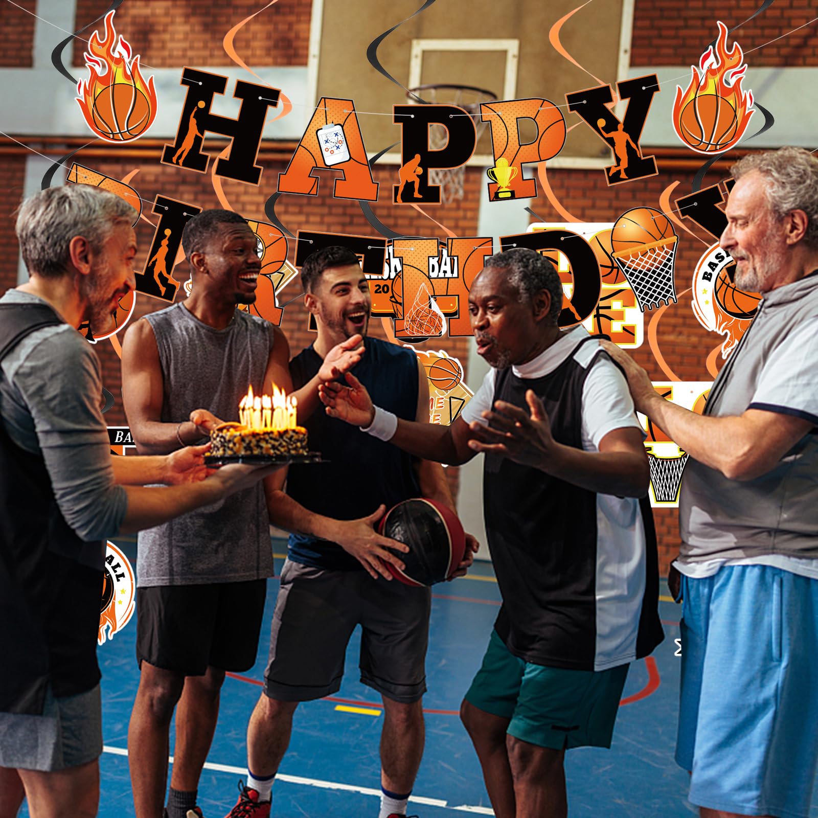 Basketball Party Decorations Set - Happy Birthday Banner, Hanging Swirls & Honeycomb Centerpiece for Boys Kids Sports Theme Party | Perfect for Birthday Celebrations, Basketball Themed Events and Kids Room Decor