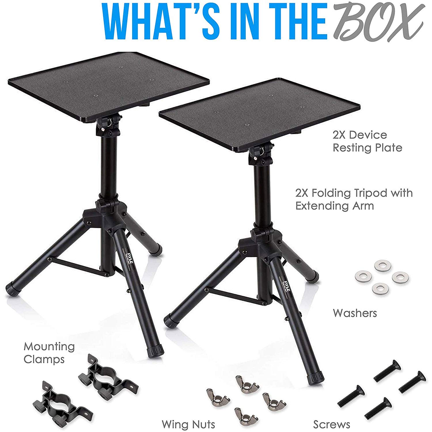 Pyle PLPTS4X2 Adjustable Laptop Projector Tripod Stand - 2 Pack Heavy Duty Computer & DJ Equipment Holder with 20