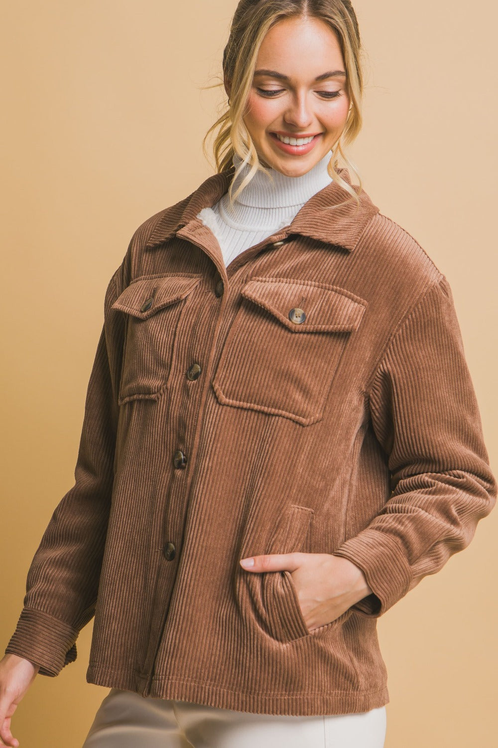 Love Tree Corduroy Button Up Jacket with Sherpa Lining - Cozy Winter Fleece Lined Shirt for Men & Women | Perfect for Outdoor Adventures, Casual Wear & Fall Layering