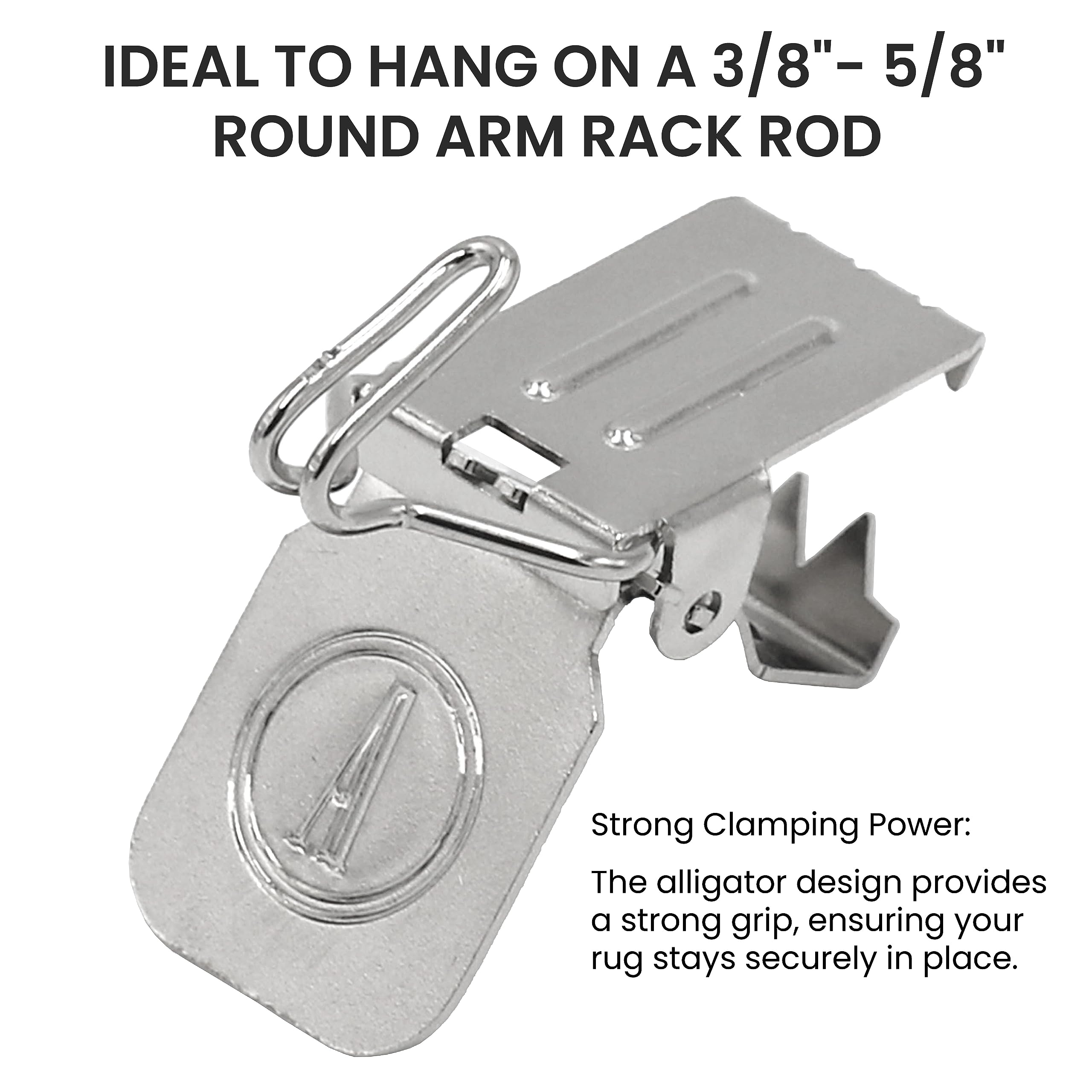 Durable Alligator Rug Clips for Hanging Rugs, Shawls, Leather Hides & Quilts - Silver J Hook Clamps (50 Pack) Fits 3/8