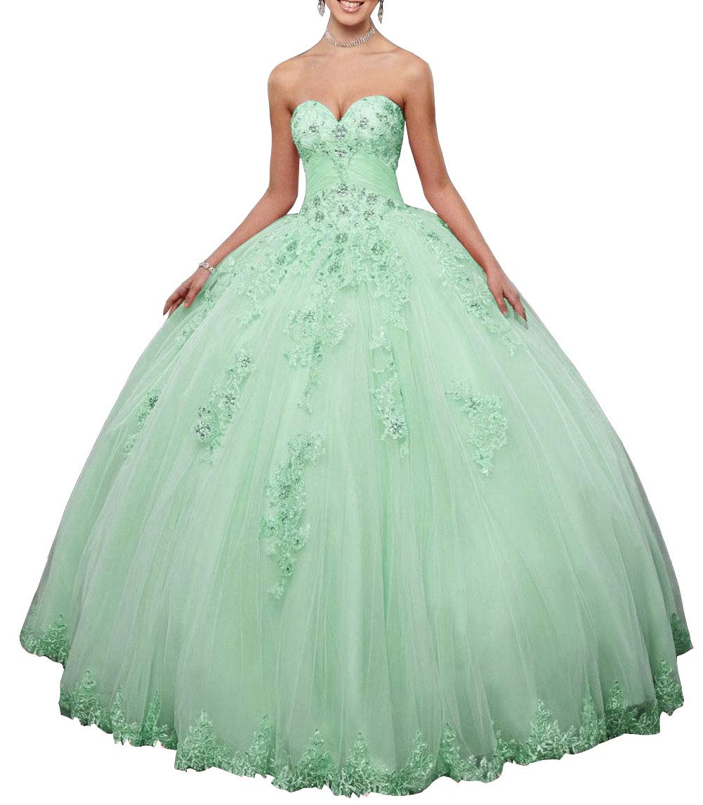 Light Green Sweetheart Quinceanera Dress for Women - Lace Applique Princess Prom Gown for Party, Homecoming, Wedding & Special Occasions