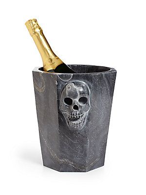 Black Marble Skull Champagne Bucket - Gothic Party Cooler for Wine & Drinks - Perfect for Halloween, Themed Parties & Home Bar Decor