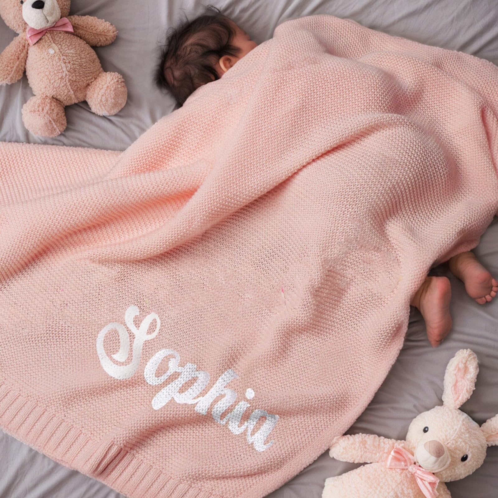 Personalized Baby Blanket with Embroidered Name - Custom Knit Nursery Blanket for Newborns, Boys & Girls - 42