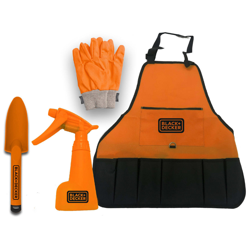 Black and Decker Kids 4-Piece Gardening Tool Set - Pretend Play Costume for Outdoor Role Play & Imaginative Play - Perfect for Kids Garden Activities, Dress Up & Outdoor Fun