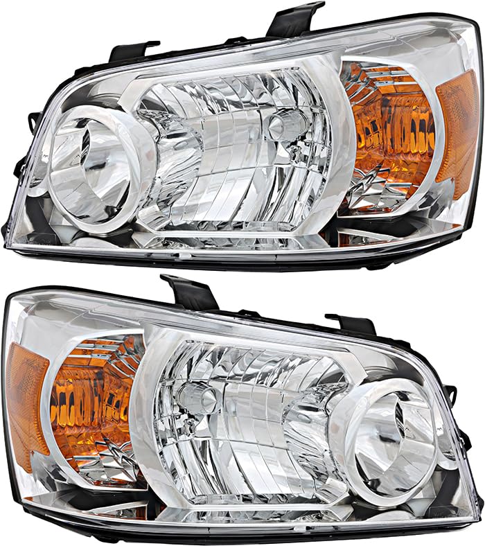 Toyota Highlander Headlights Lamps Set 2007 - Halogen Replacement for Driver & Passenger Side - Perfect for Night Driving & Foggy Conditions