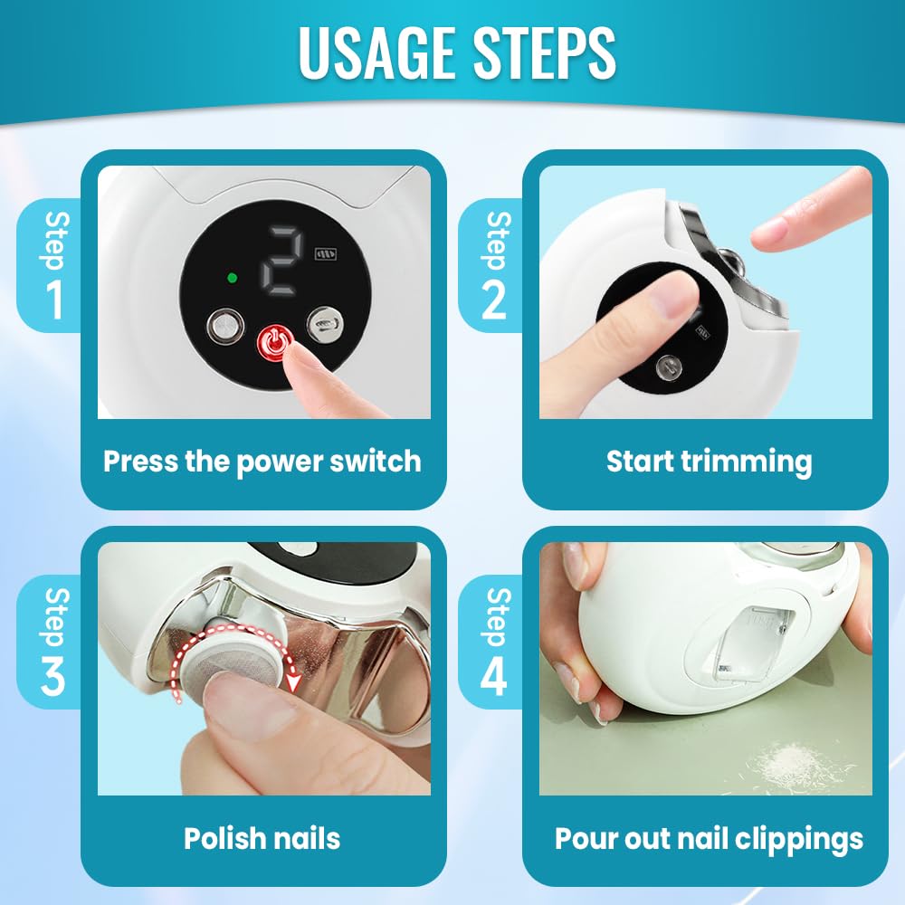 2025 Upgraded 2-in-1 Electric Nail Clipper & Polisher for Adults & Seniors - Automatic Nail Trimmer for Fingers & Toes (White) | Perfect for Home, Travel & Elderly Care