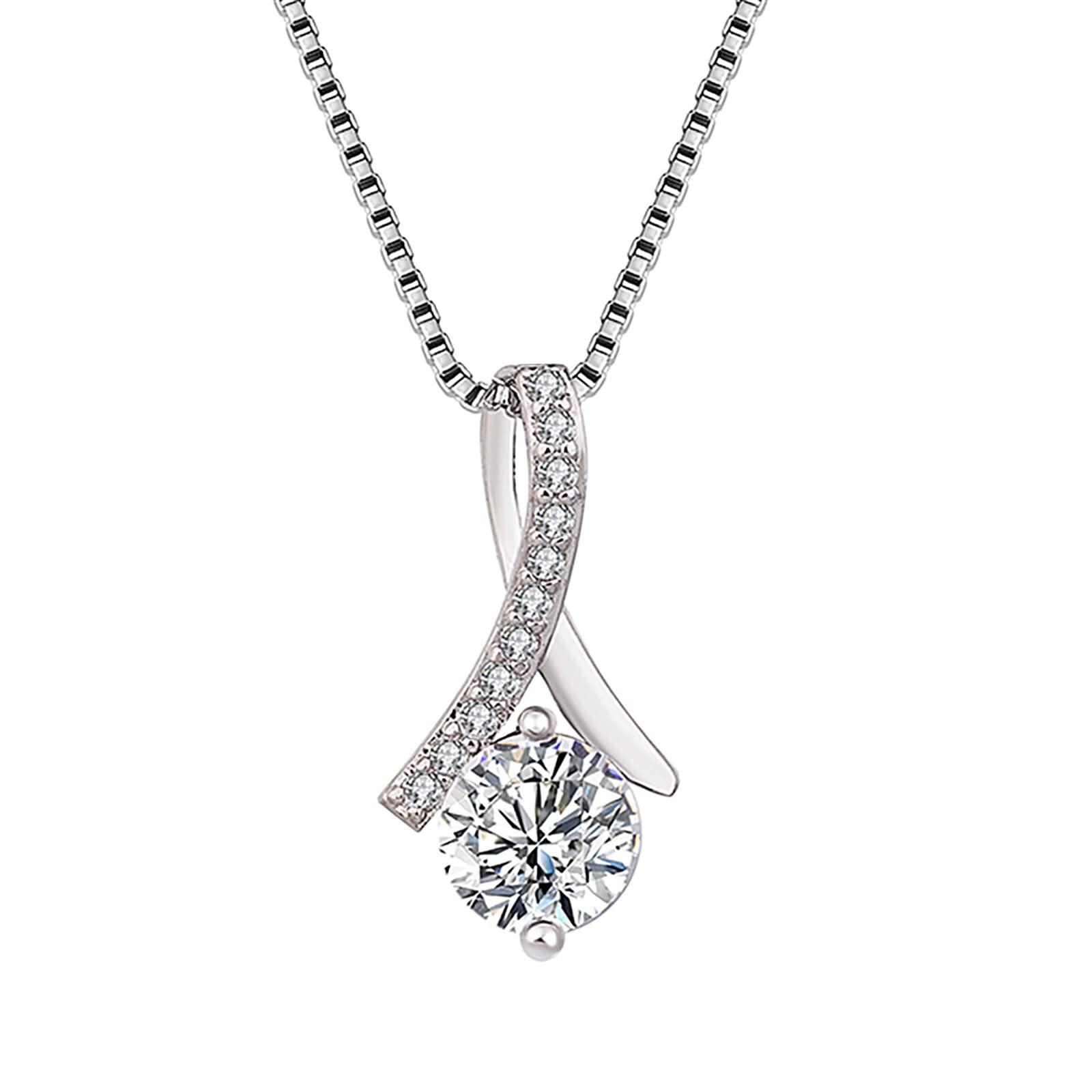 Women's Zircon Heart Pendant Necklace – Herringbone Micro-Inlay Chain, Copper Plated Trendy Jewelry for Brides & Gifts (Silver, One Size) | Perfect for Weddings, Anniversaries, Valentine's Day & Special Occasions