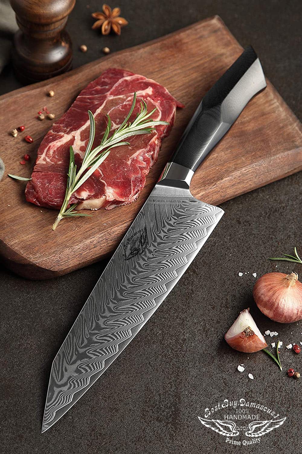 Premium 8.5 Inch Damascus Steel Chef Knife - Military Grade G10 Handle with Magnetic Sheath - Perfect for Professional Cooking, Outdoor Camping & Kitchen Gift