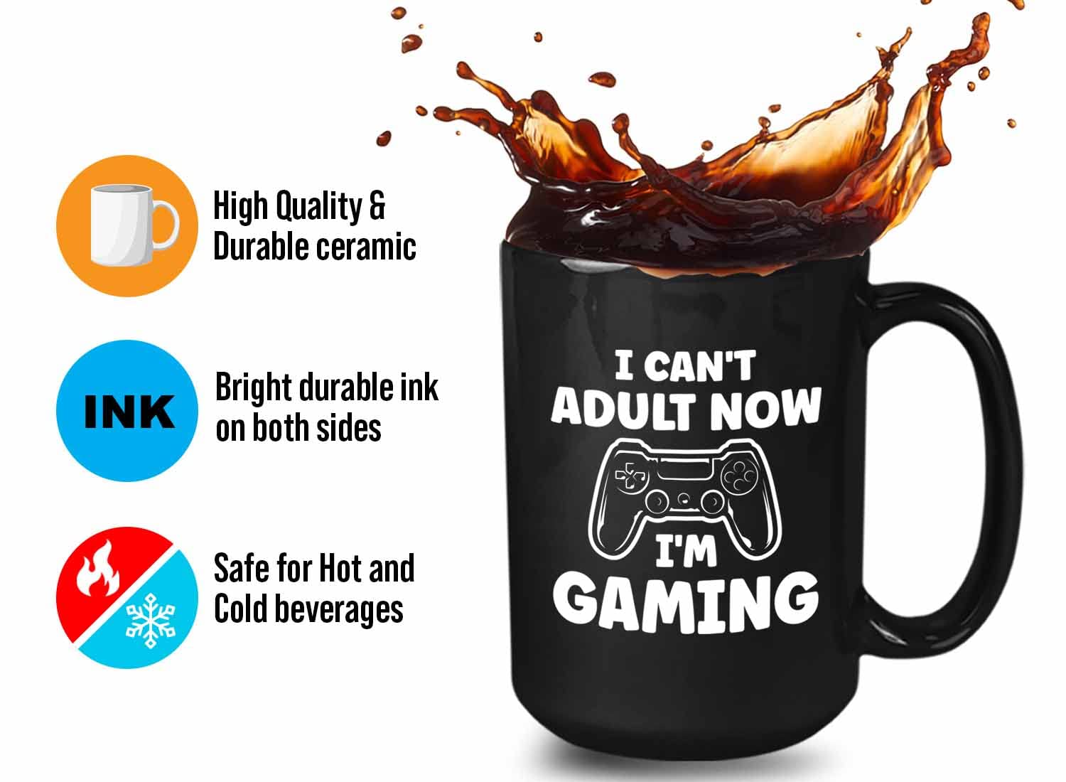 Bubble Hugs 15oz Black Gaming Coffee Mug - Funny 'Now I'm Gaming' Design for Video Game Lovers - Perfect Gift for Console Gamers, Multiplayer & Shooting Game Enthusiasts - Great for Gaming Sessions, Office Use & Geek Decor
