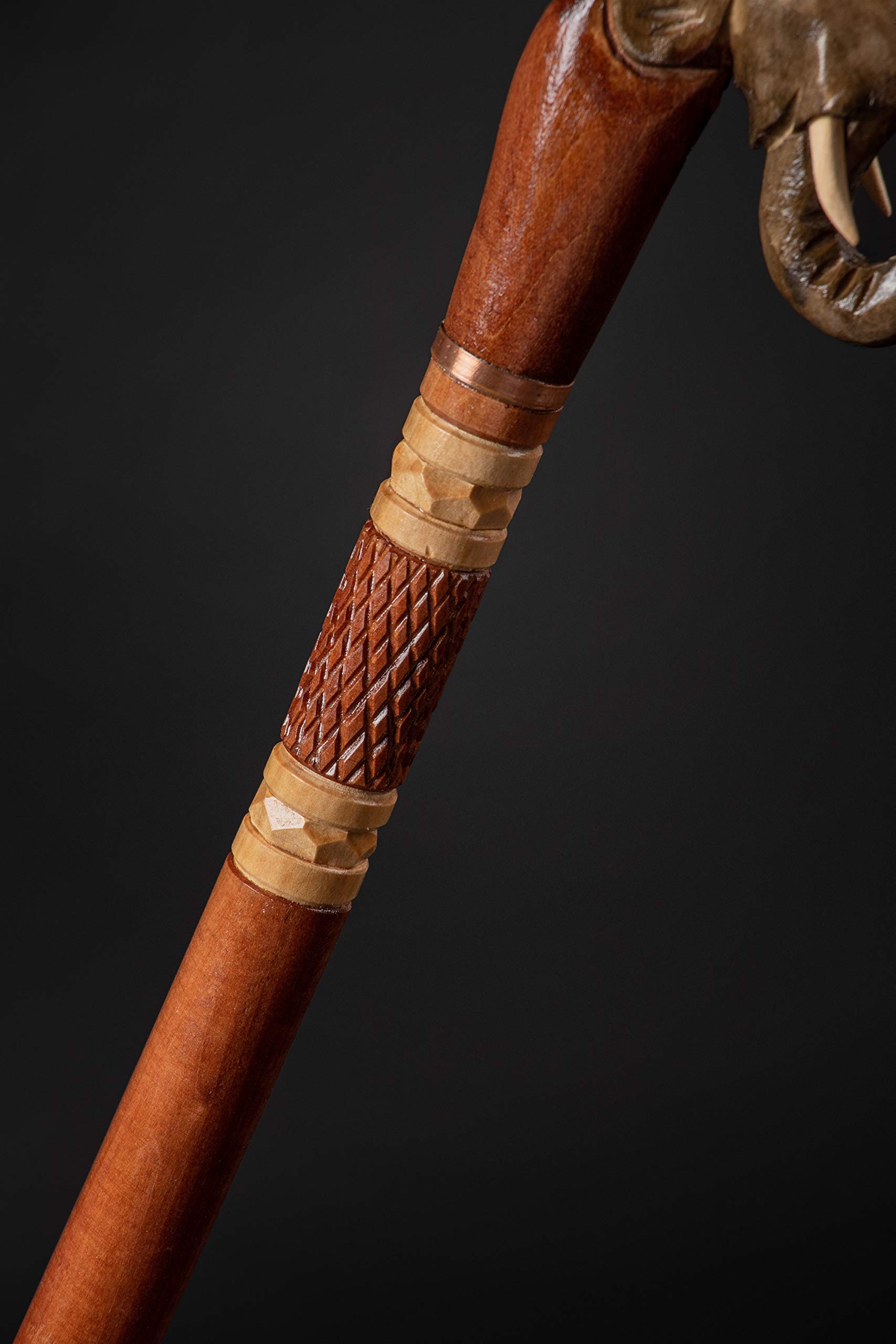 Hand Carved Wooden Elephant Cane with Rubber Tip - Fashionable Walking Stick for Men & Women - Handmade Hiking Staff - Perfect Gift for Seniors & Outdoor Enthusiasts - Ideal for Daily Use, Hiking & Travel