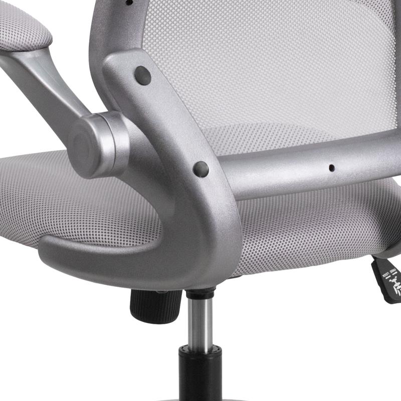 Ergonomic Mesh Office Chair with Flip-Up Arms - Mid Back Swivel Task Chair with Gray Frame for Home & Office Workspace Comfort