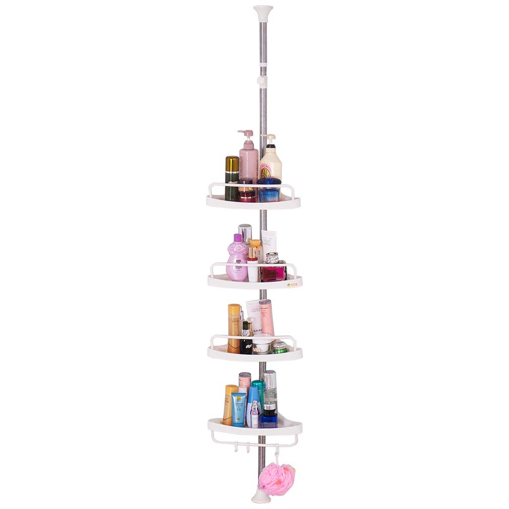 Hershii 4-Tier Adjustable Tension Pole Shower Caddy - Stainless Steel Bathroom Corner Storage Shelf Organizer for Shampoo, Conditioner & Toiletries - Perfect for Small Bathrooms & Apartment Showers (Ivory)