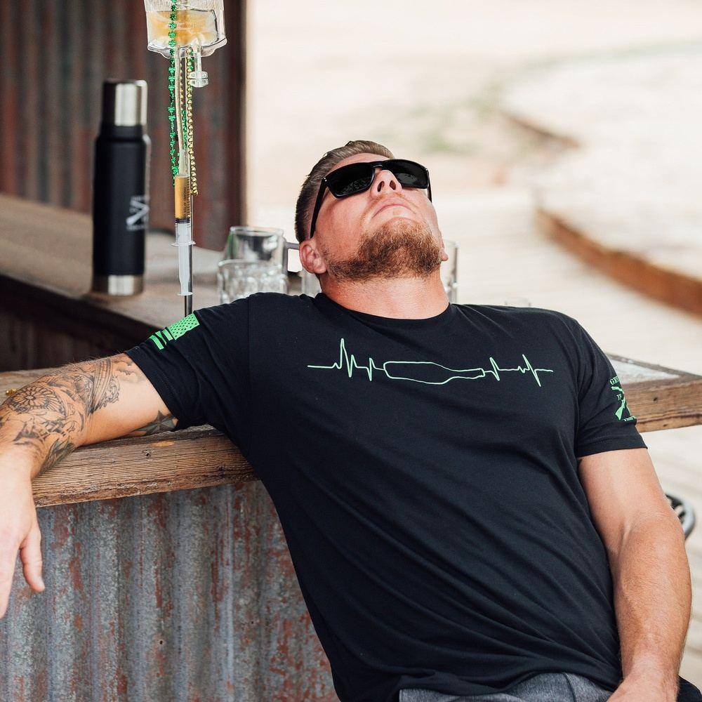 Men's EKG Graphic Drinking T-Shirt - Black - Casual Wear for Parties, Bars, and Everyday Outfits