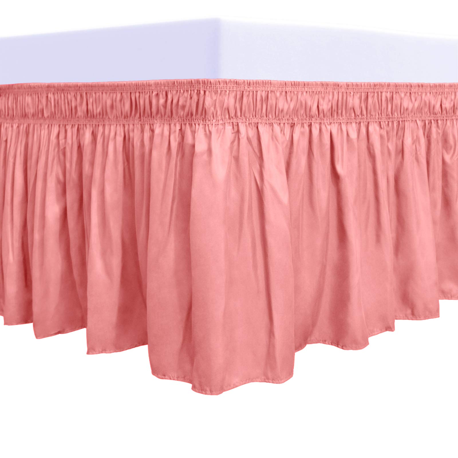 PureFit Wrap Around Ruffled Bed Skirt with Adjustable Elastic Belt - 22 Inch Drop, Easy to Install Wrinkle-Free Dust Ruffle for Queen, King & California King Beds | Soft Pink Bed Frame Cover | Perfect for Master Bedrooms, Guest Rooms & Hotel Decor