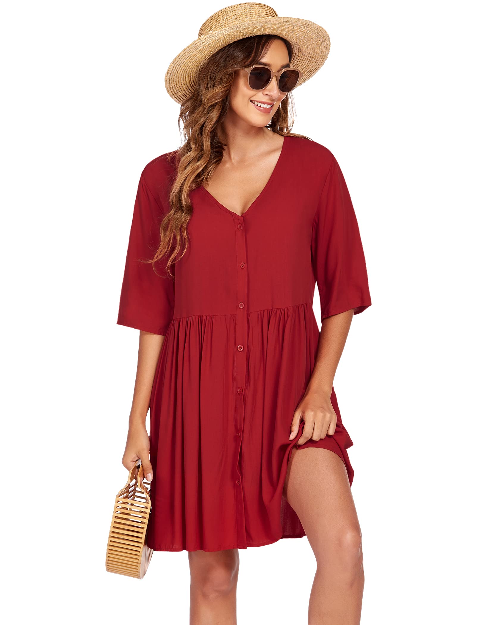 Avidlove Women's 3/4 Sleeve Beach Cover Up Dress with Pockets - Lightweight Swimsuit Cover Up for Pool, Beach & Vacation - Perfect Bikini Shirt & Bathing Suit Dress for Summer Outings