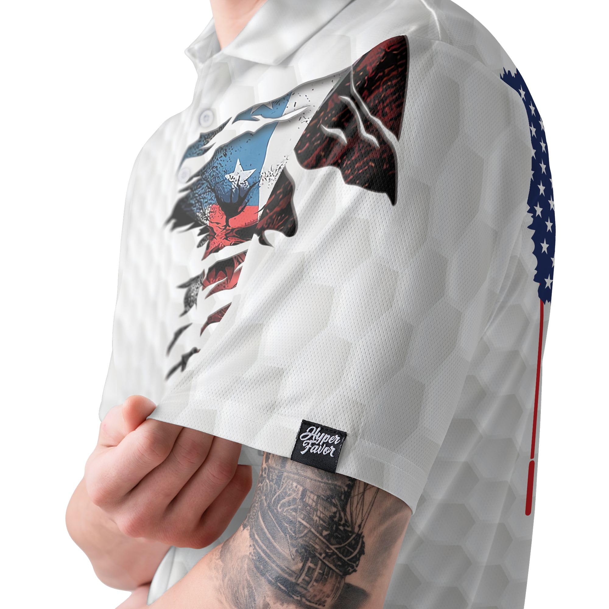 HYPERFAVOR Patriotic American Flag Golf Polo Shirts for Men - Short Sleeve Performance Golf Shirt - Perfect for Golf Tournaments, 4th of July Celebrations & Casual Wear