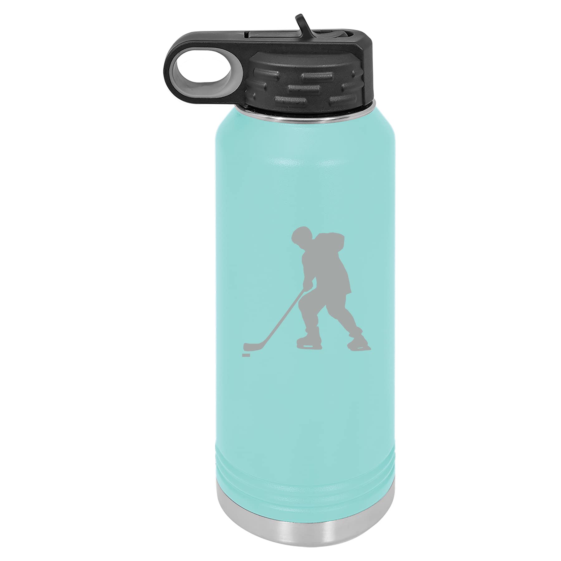 32 oz. Double Wall Vacuum Insulated Stainless Steel Water Bottle - Leakproof Travel Mug with Handle & Straw, Hockey Player Design (Teal) - Perfect for Gym, Office, Hiking & Outdoor Activities