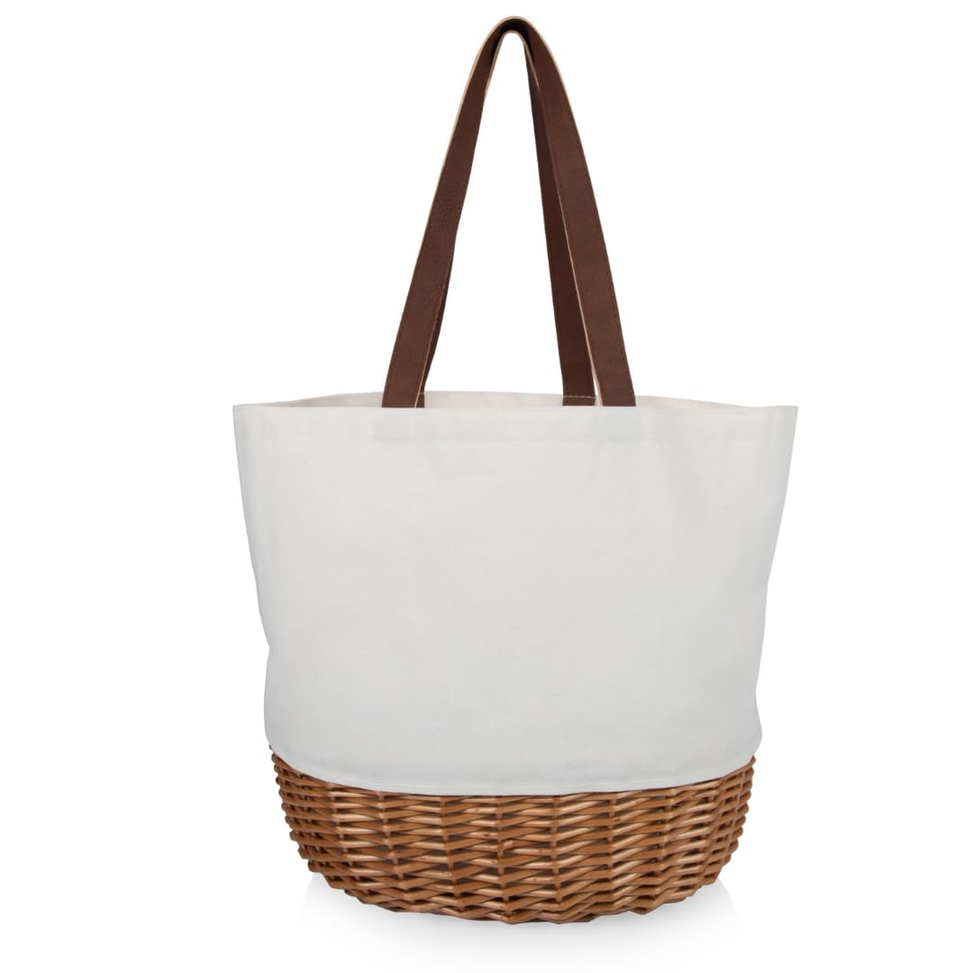 PICNIC TIME Promenade Picnic Basket for 2 - Willow & Canvas Picnic Set with Utensils, Wine Glasses, Plates - Perfect for Romantic Dates, Outdoor Dining, Beach Picnics & Park Outings (Beige)