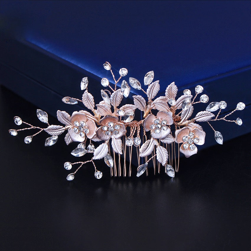 Myra Floral Bridal Hair Comb - Silver, Rose Gold & Yellow Gold Wedding Hair Accessories for Brides, Bridesmaids & Prom | Perfect for Weddings, Photoshoots & Special Occasions