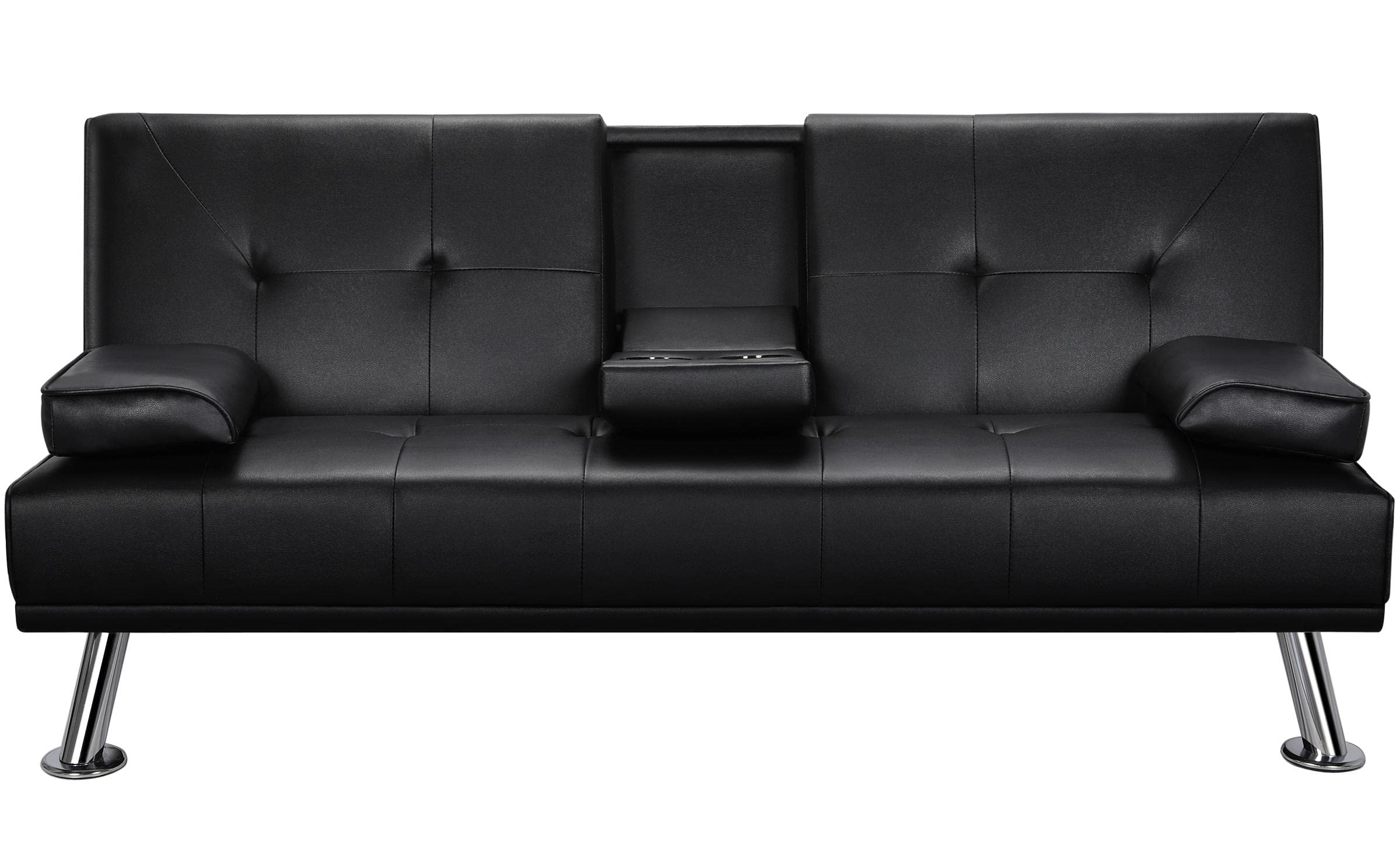 Topeakmart Adjustable Faux Leather Sofa Bed - Modern Convertible Futon Couch with Armrest & Recliner Function - Black Home Furniture for Living Room, Guest Room & Small Space