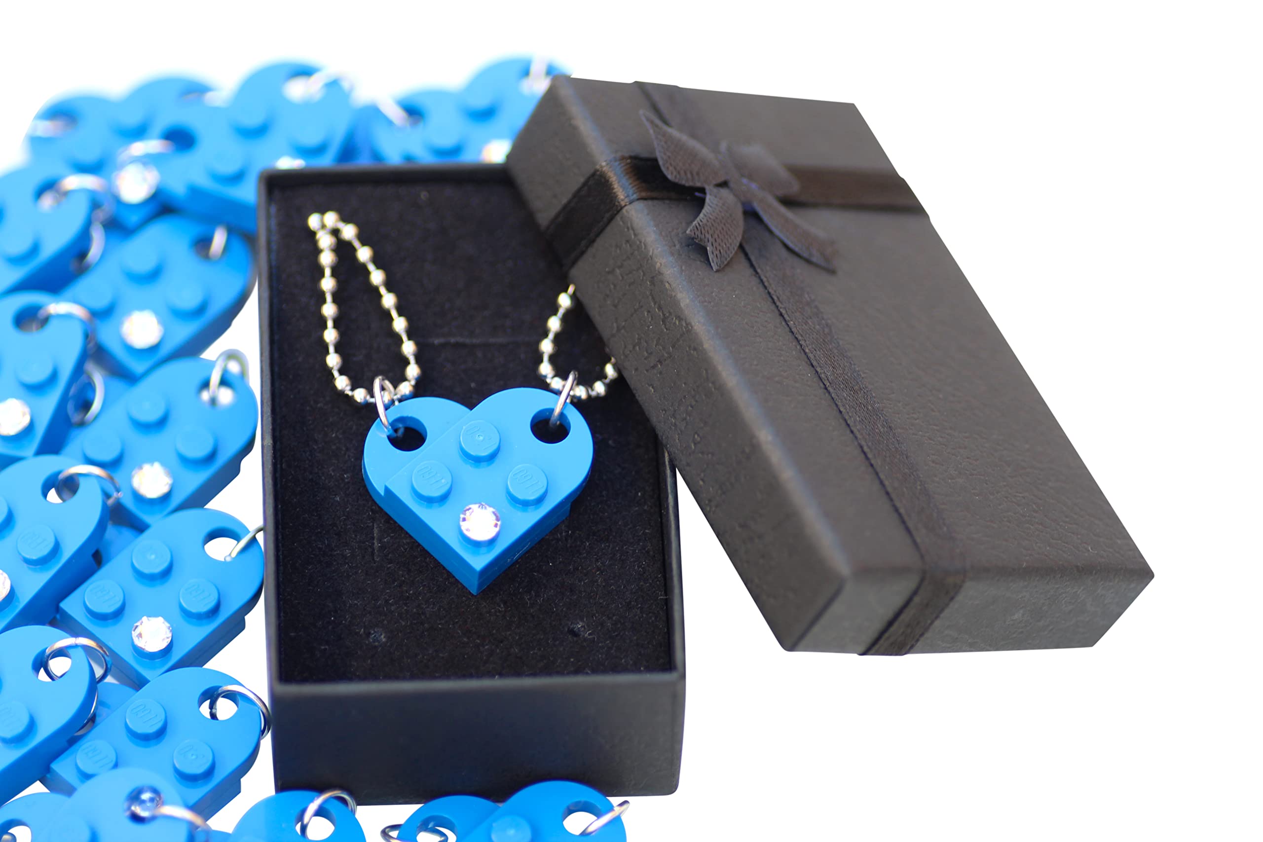 Swarovski Crystal Brick Heart Lego Necklace - 2 Bricks & 2 Silver Ball Beads Friendship Jewelry with Elegant Black Gift Box - Perfect Couple Necklace for Him & Her, BFF Gifts, Anniversary & Valentine's Day Present - By TANTANBRICKS4U | Great for Date Nights, Proposals & Romantic Surprises