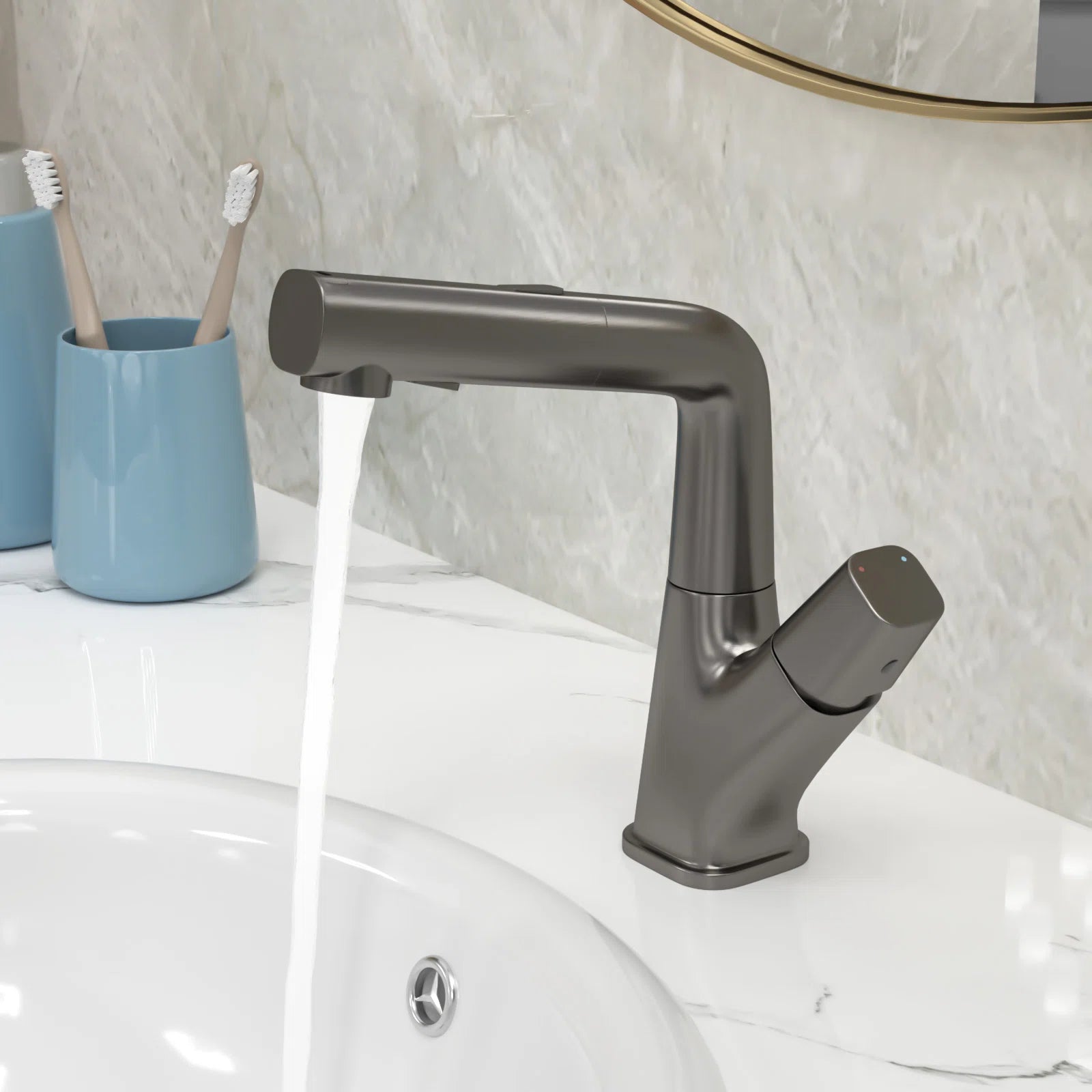Lordear Stainless Steel 3-Mode 360° Rotating Pull Down Sprayer Bathroom Faucet - Perfect for Kitchen Sink, Bathroom Vanity & Utility Sink Installation