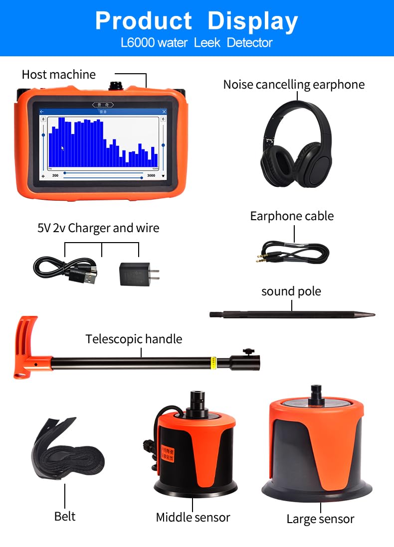 PQWT L6000 Professional Underground Water Pipe Leak Detector - High Sensitivity Leakage Locator with Sound Signal Collection for Outdoor Pipeline Inspection | Perfect for Plumbing Maintenance, Municipal Water Systems & Irrigation Leak Detection
