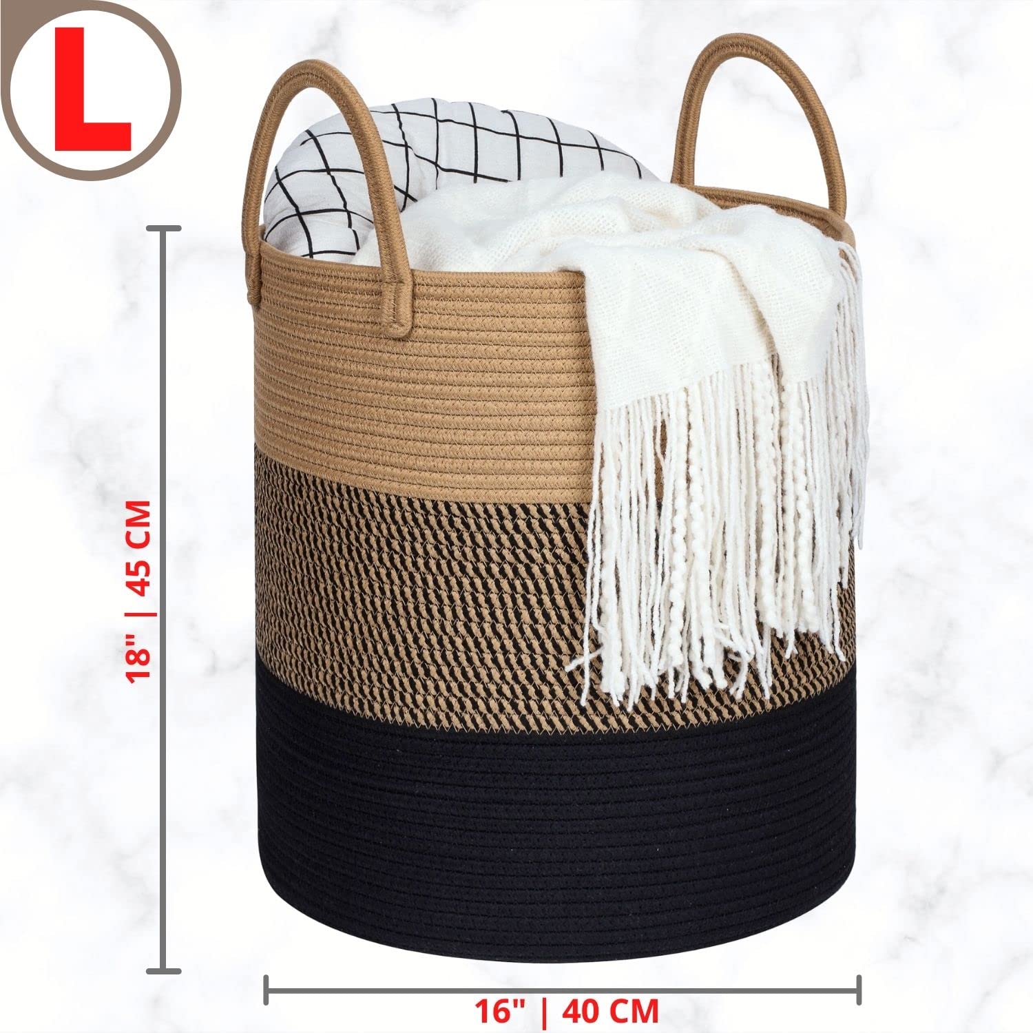 MINTWOOD Large Woven Cotton Rope Storage Basket - 18x16 Inch Decorative Hamper for Laundry, Blankets, Toys & Pillows | Tall Jute Basket for Living Room, Bedroom & Nursery Organization | Eco-Friendly Home Decor Storage Solution