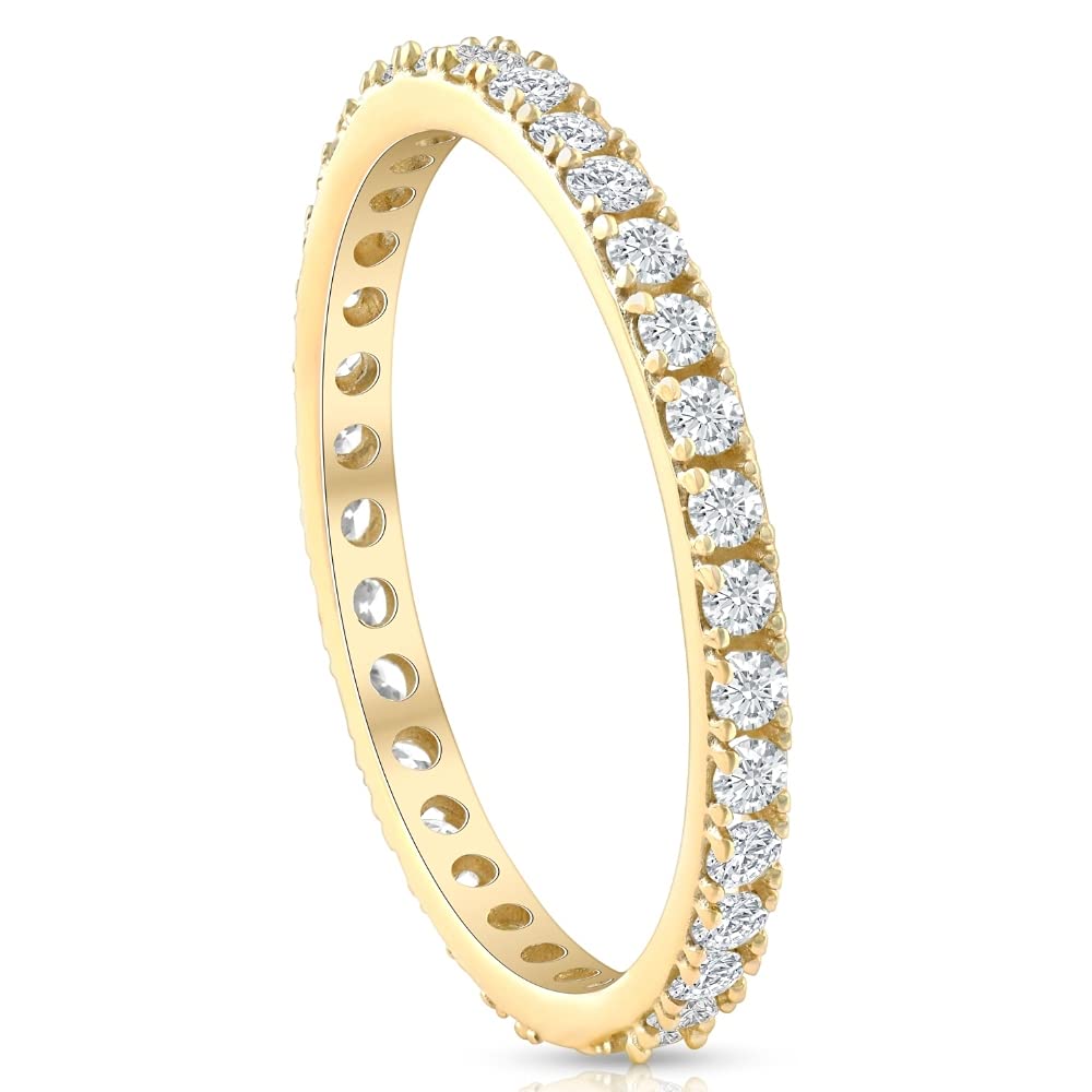 1/2 Carat Diamond Eternity Ring for Women - 10K Yellow Gold Stackable Wedding Band - Perfect for Anniversary, Engagement & Everyday Elegance