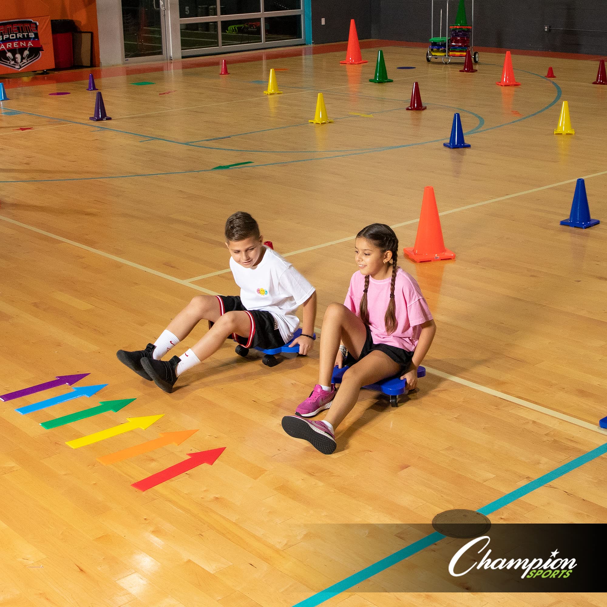 Champion Sports 10-Inch Round Poly Spot Markers - Set of 12 Yellow Cones for Gym Class, Soccer Drills, Social Distancing & Outdoor Activities - Durable Plastic Floor Markers for Sports Training & Field Games