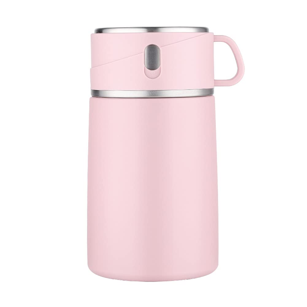 Stainless Steel Vacuum Insulated Soup Thermos with Spoon - 27oz Hot Food Container, Austenitic 316 Grade, Pink - Perfect for Office Lunch, Camping & Travel Meals