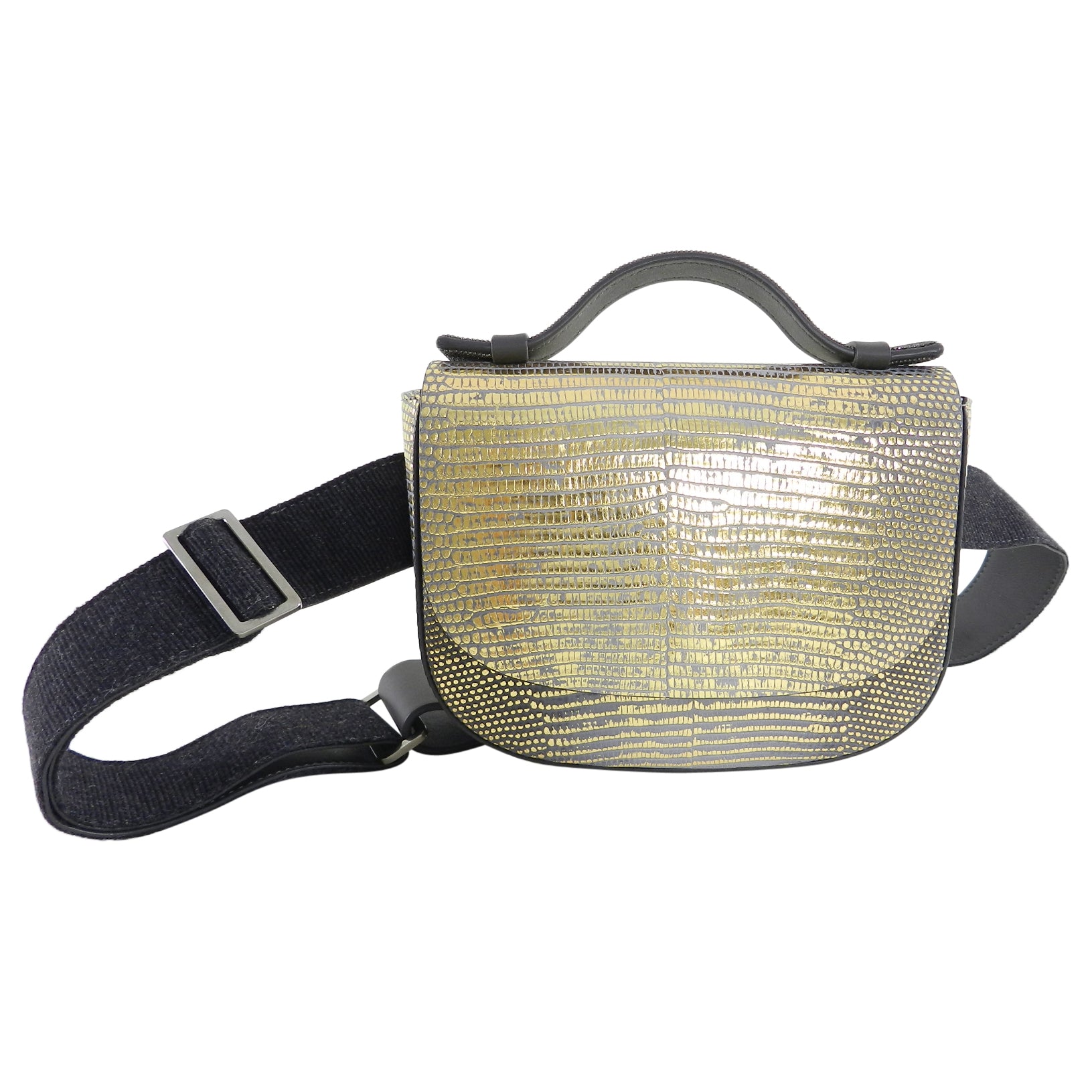 Brunello Cucinelli Gold Metallic Lizard Print Waist Belt Bag for Women - Stylish Fanny Pack for Travel, Concerts & Everyday Use