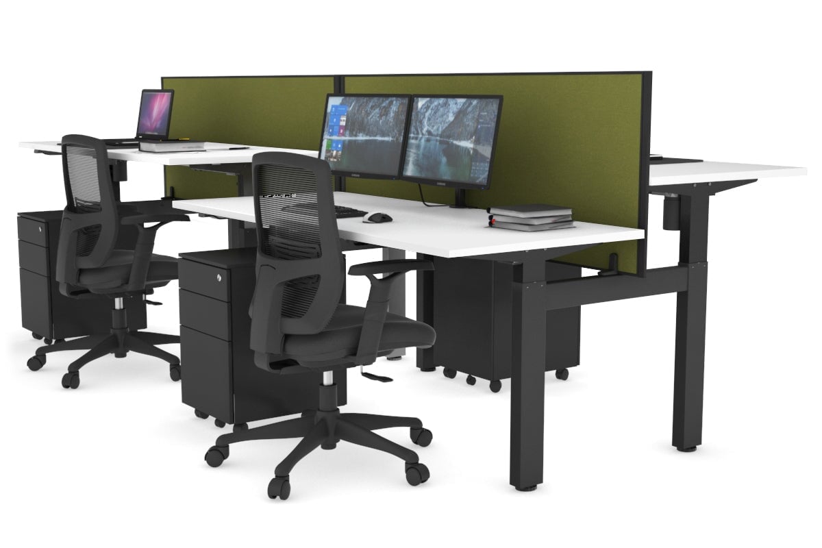 Just Right Height Adjustable 4-Person H Bench Workstation - Black Frame [1400L x 700W] for Office, Coworking Space & Home Office