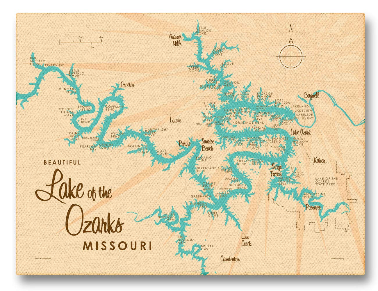 Lake of The Ozarks Vintage-Style Map Canvas Print - 9