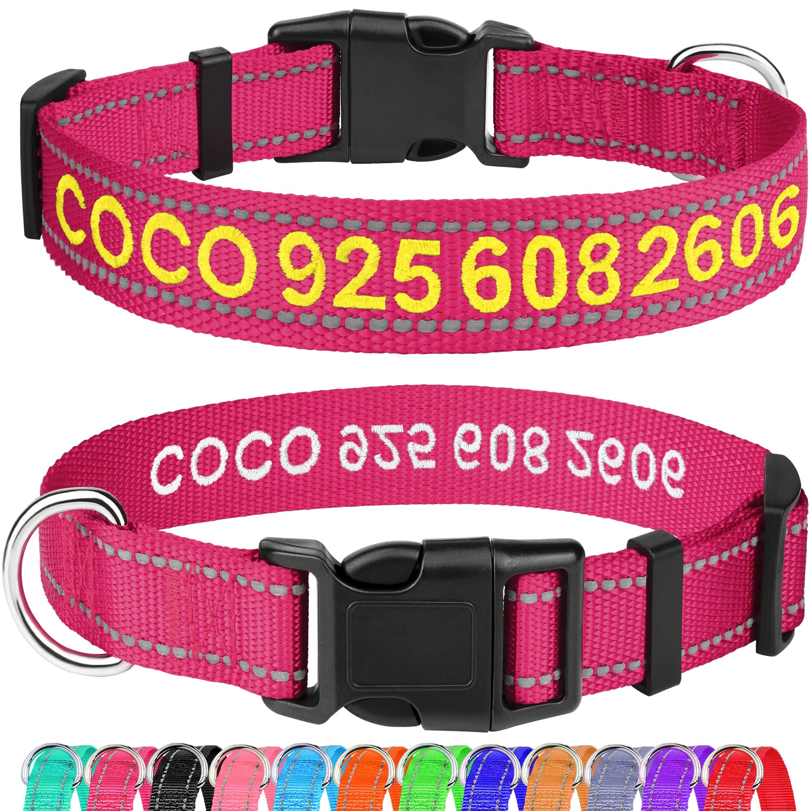 Joytale Personalized Embroidered Dog Collar with Name & Phone Number - Reflective Custom Collar for Small, Medium & Large Dogs - Perfect for Night Walks, Pet Safety & Identification