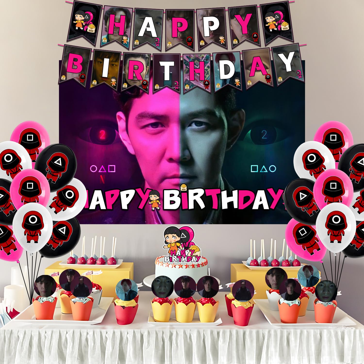 Happy Birthday Party Decorations Set - Banner, Backdrop, Balloons, Cake & Cupcake Toppers - Complete Party Supplies Kit for Birthdays, Anniversaries & Special Celebrations