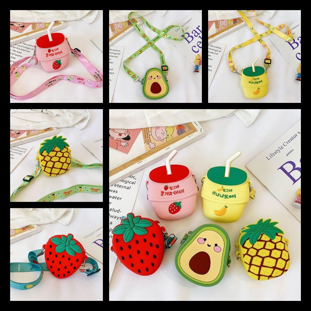Strawberry Pineapple Avocado Silicone Crossbody Bag for Women Girls - Cute Fruit Shoulder Purse for Beach, Travel, Shopping & Daily Use