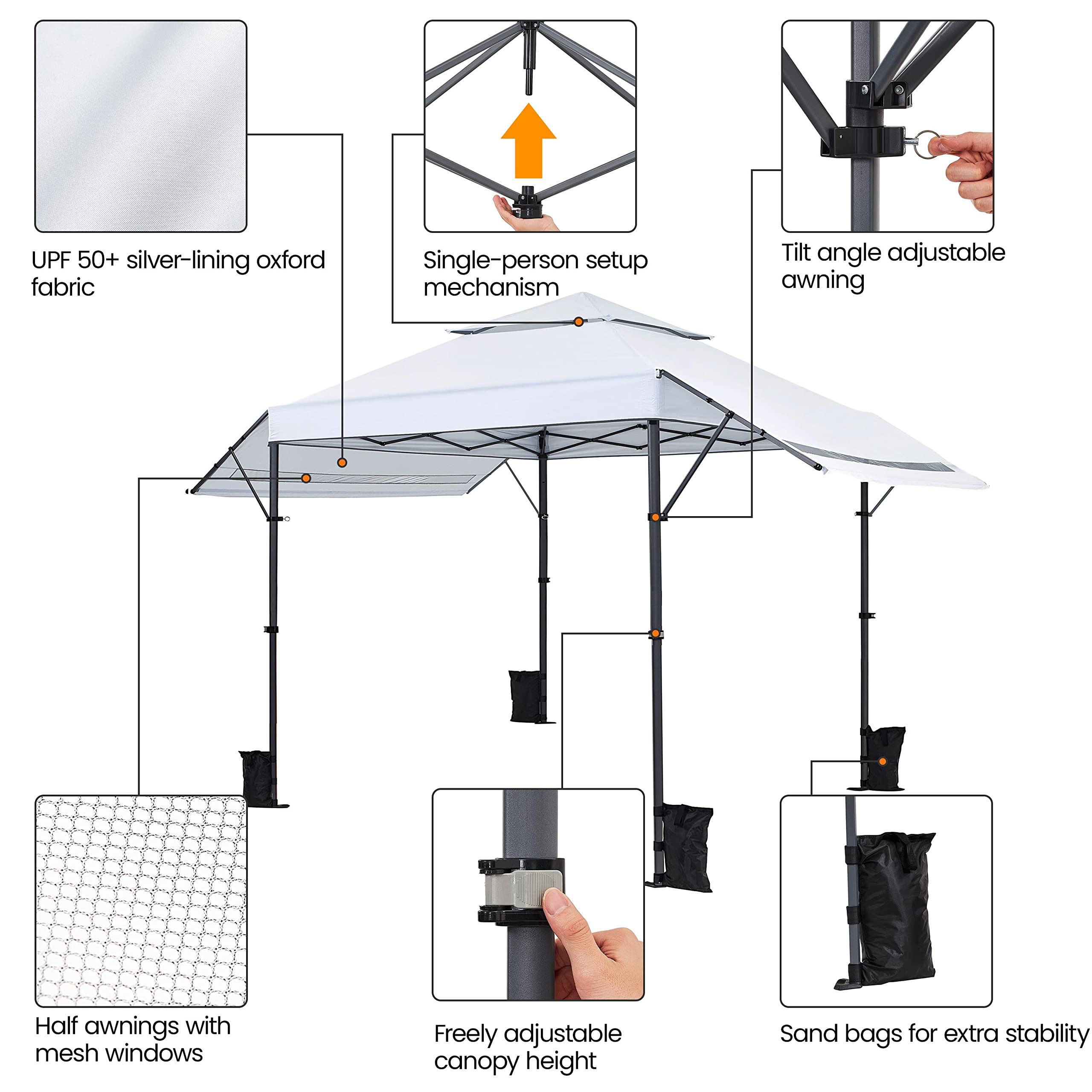 Yaheetech 10x17ft Pop Up Canopy Tent with Adjustable Awnings - Heavy Duty Instant Shelter for Outdoor Events, Parties, Camping & Backyard - Ventilation Design, Wheeled Carry Bag & Easy One-Handed Setup (White)
