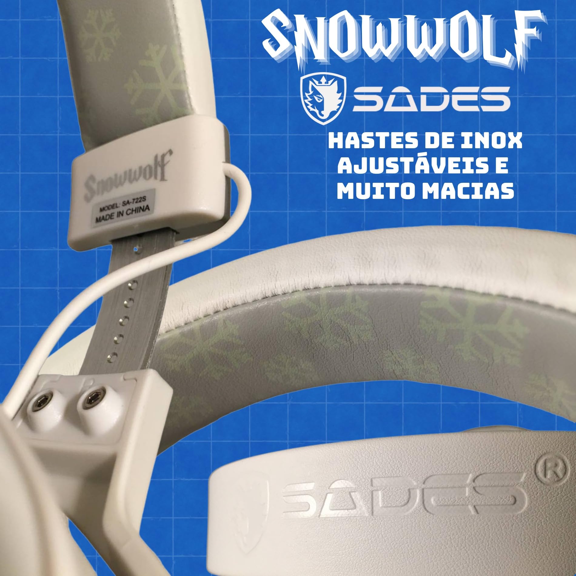 SADES Snowwolf SA-722S Wireless Gaming Headset with Microphone - White Noise Cancelling Over-Ear Headphones for PC, PS4, Xbox (18.5x9x26.5cm) - Perfect for Gaming, Streaming & Online Classes