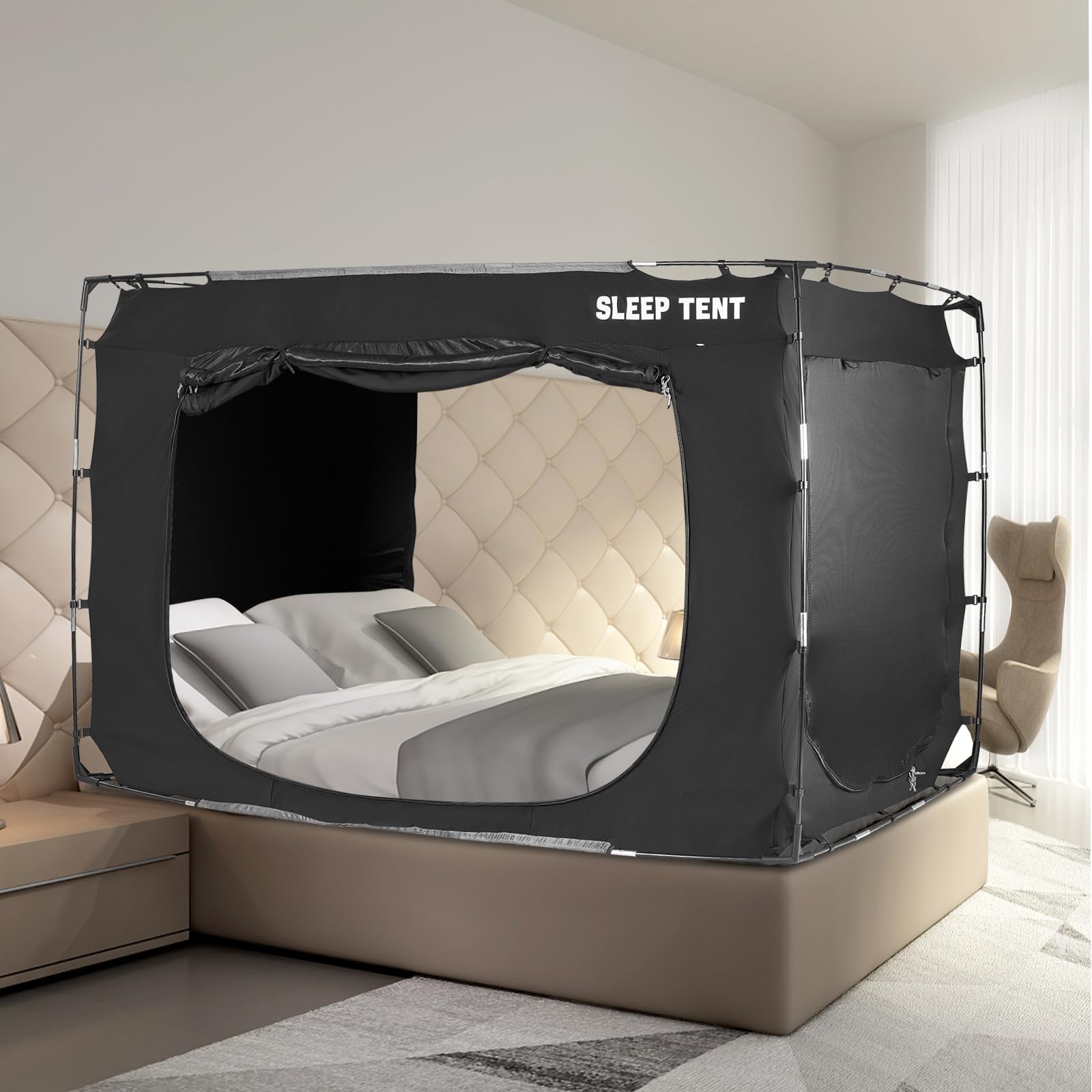 Portable Blackout Bed Tent for Twin Size - 99% Light Blocking, Breathable Privacy Canopy with 3 Doors - Perfect for Indoor Camping, Kids Sleepovers & Nap Time (Mattress Not Included)