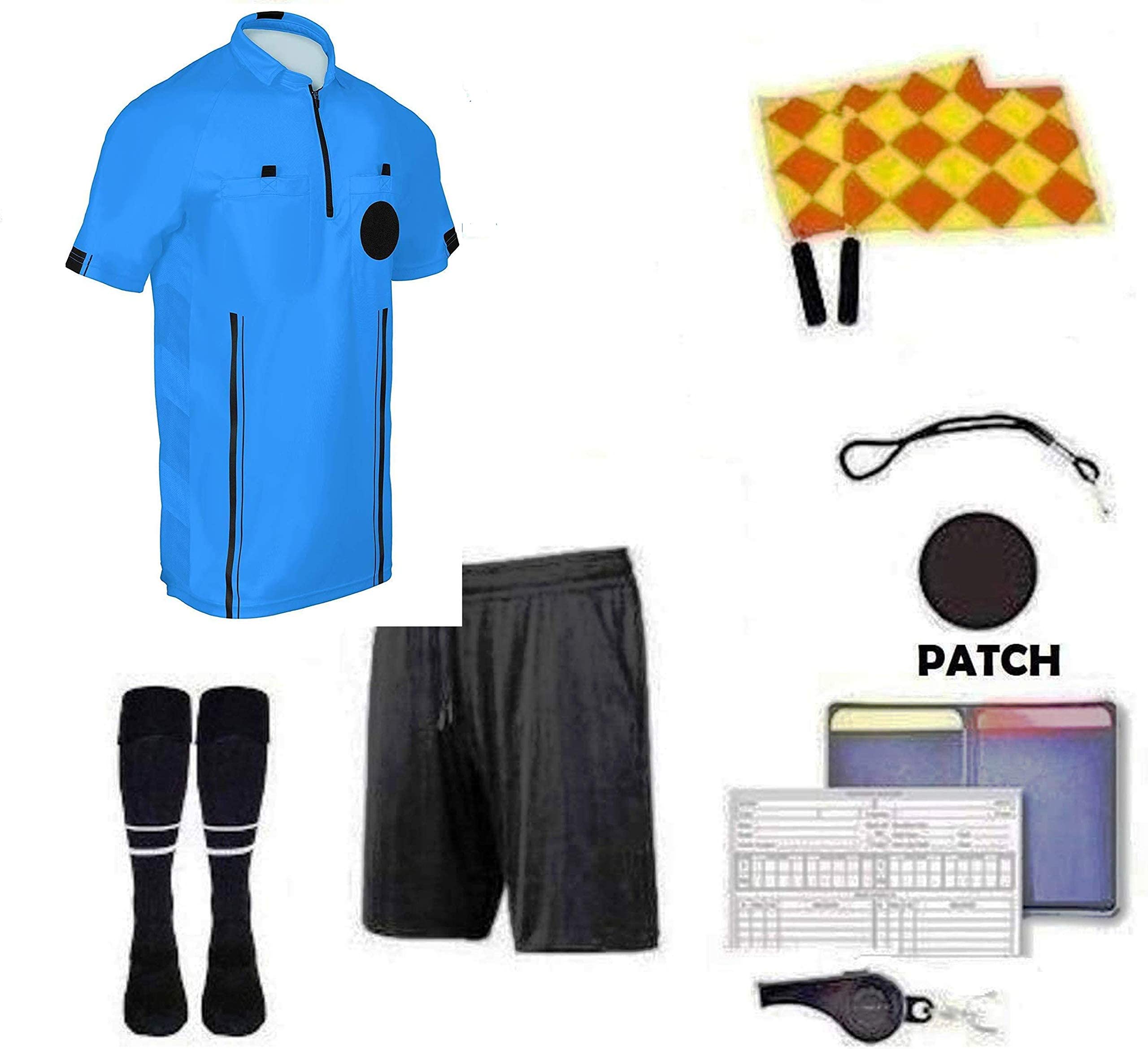 9-Piece Soccer Referee Kit - Professional Referee Uniform Set with Shirt, Whistle, Flags & Cards - Perfect for Football Games, Training & Officiating (Adults & Teens)