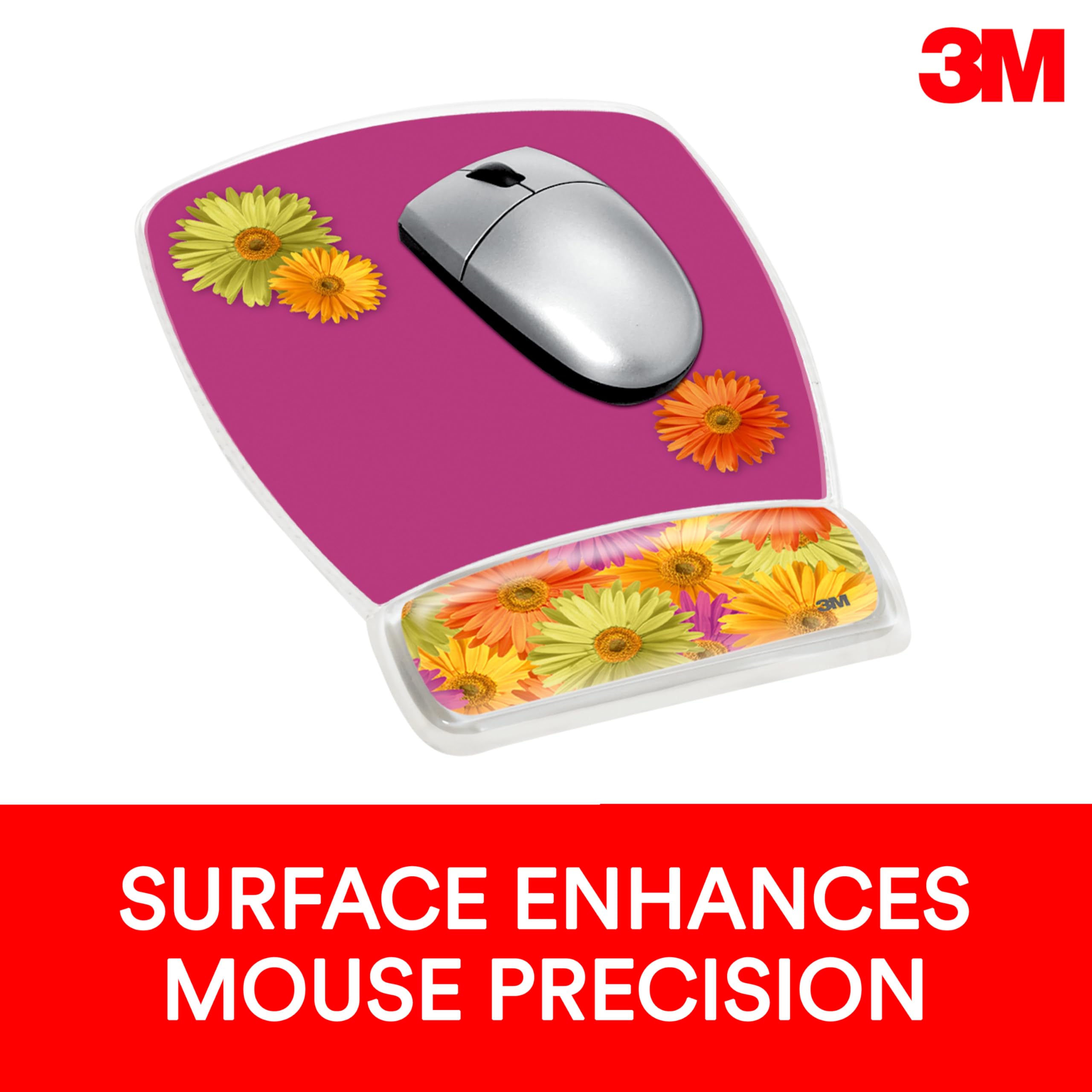 3M Precise Mouse Pad with Gel Wrist Rest - Ergonomic Daisy Design (MW308DS) for Comfort & Precision | Durable, Easy-Clean Surface for Optical Mice | Perfect for Office, Gaming & Long Computer Use
