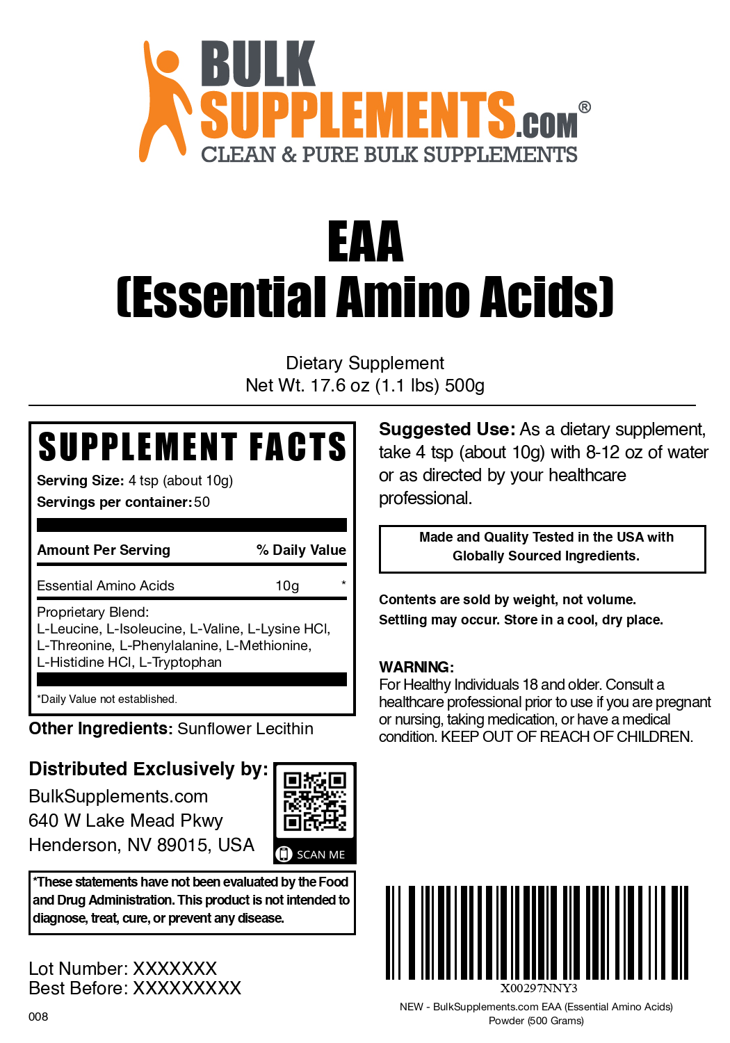 Best Essential Amino Acids (EAA) Powder Supplement - Muscle Recovery & Performance Boost - Pre/Post Workout & Fitness Nutrition